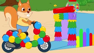 Famille d'Écureuil - Course de Moto Arc-en-ciel Dessin Animé 2020 en Français