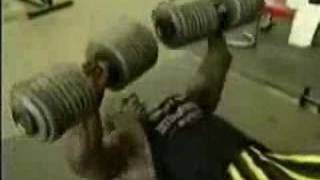 Ronnie Coleman benching 200 pound dumbbells!!!