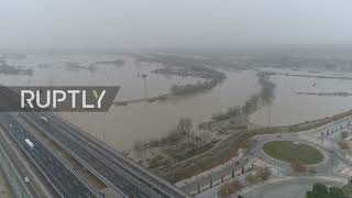 Spain: Drone footage captures scenery affected by Ebro flooding in Zaragoza Province