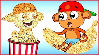 Funny Monkey Family Teaching with Popcorn