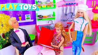 Barbie Girl Restaurant Baby Doll Cooking Pizza Kitchen Toys!