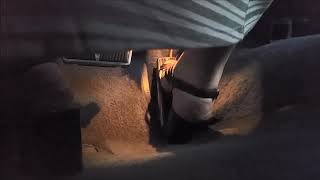 Crystal cranking the Cadillac, pedal pumping, and revving