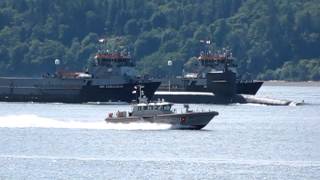 Submarine and support ships coming out of Bangor