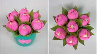 Мини букет на 8 марта с крокусами из конфет. Поделки и подарки своими руками.