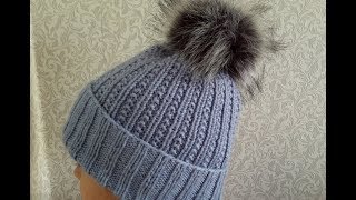 ВЯЗАНИЕ СПИЦАМИ!КРАСИВАЯ ШАПКА С ПРОСТЫМ УЗОРОМ!Смогут даже начинающие