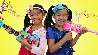 Jannie & Emma Pretend Play w/ Guitar Music Toys & Sing Kids Songs Nursery Rhymes