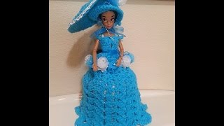 Crochet Fashion Doll toilet paper roll cover or birthday cake topper Part 1 of 2 DIY tutorial