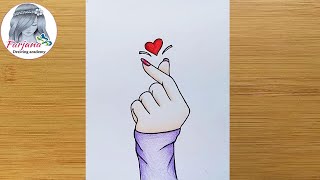 How to draw a Tumblr Korean Heart || A Beautiful Girl Hand Holding Love Icon || Art Video