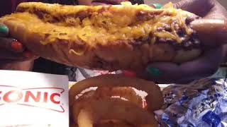 Chilli Cheese Foot Long Coney Dogs 'N' Cheese Burger Toasters Sonic Mukbang!