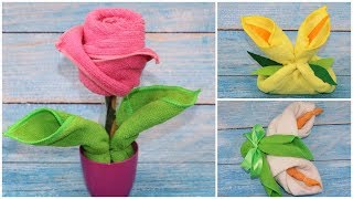 Бюджетные ПОДАРКИ  на 8 марта - ЦВЕТЫ из полотенец / towel flowers
