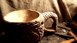 Кукса. оформление ручки деревянной кружки.плетение.резьба по дереву.wooden ware, wood carving