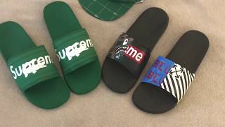 Hypebeast custom slides. Supreme x Lacoste collab.