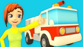 Feuerwehrautos löschen das Haus ab.  Marias Autoschule. Cartoons für Kinder.