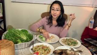 Mukbang Turkey Salad & papaya Salad Homemade/Naly’s Lao Kitchen.