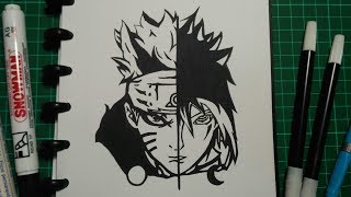 Menggambar Naruto dan Sasuke - Speed Drawing Black And White