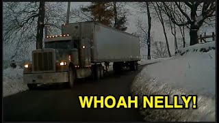 Tesla Close Encounter with a semi on a snowy country road