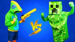 ЛЕОН ПРОТИВ КРИПЕРОВ В реальной жизни Brawl Stars VS Minecraft