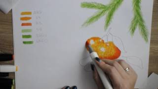 Рисуем спиртовыми маркерами TOUCH/Graphit  мандарин.SPEED DRAWING