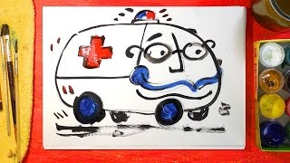 Как нарисовать машину Скорой Помощи. Урок рисования для детей, Машинки Петрушки