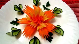 HOW TO MAKE BEAUTIFUL CARROT FLOWER - ART IN CUCUMBER & VEGETABLES CARVING - CUTTING DESIGN CARROT