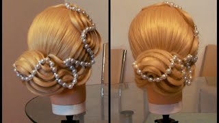 Жемчужная волна на ленте. Причёска с бусинами. Hairstyle tutorial