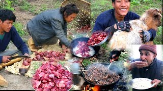 Lamb's Meat cooking and enjoying || cowherds dinner in the jungle Hut ||