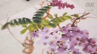 How to Paint  Wisteria Flowers in Chinese brush painting