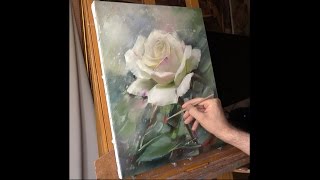 Белая роза. Speed painting. Alla Prima. Process of creating oil painting. Rose (study).