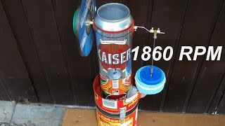 Motor Stirling simples em latas, picos de 1860 RPM - Engine homemade simple