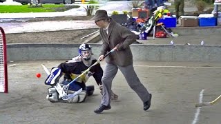 70 Year Old Floorball Man Dangles at Ball Hockey Game ft. Uncle Pav.
