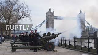UK: Gun salutes at Tower of London on 70th anniv of reign of Queen Elizabeth
