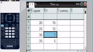 Cumulative frequency from grouped data including using TI-Nspire.