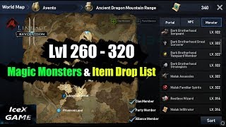 Lineage 2 Revolution Magic Monsters & Item Drop List lvl 260 to 320