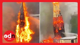 Church Spire Burns and Collapses as Violent Protests Rock Chile