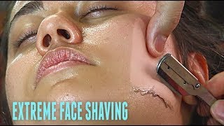 SHAVING A EUROPEAN WOMAN'S FACE V.3! *EXTREME* Straight Razor Tutorial HD!