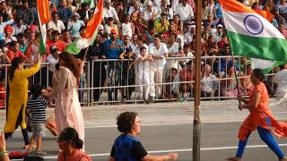 Wagah Border Ceremony   Desh Bhakti Songs and people running with the Indian Flag