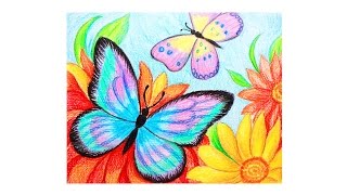Уроки рисования  Как нарисовать БАБОЧКИ и ЦВЕТЫ мелками ArtBerry how to draw a butterfly