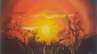 Как нарисовать Яркий закат гуашью