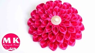 Мастер-класс Канзаши.Цветы из лент.Резинка для волос.Георгин Канзаши/Scrunchy. Dahlias Kanzashi.