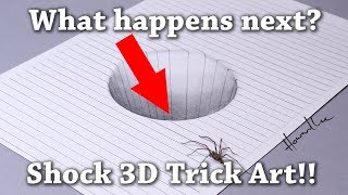 Drawing a Round Hole 3D Trick Art with Awesome Spider Illusion! Pencil tutorial for kids and adults