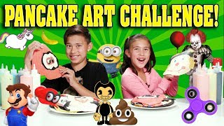 PANCAKE ART CHALLENGE!!! Bendy, Minions, Pennywise, Super Mario Odyssey, Emoji, Unicorn!