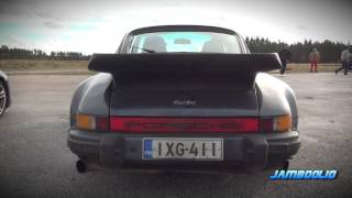 HARD REVS! Porsche 911 Turbo 930 w/ custom exhaust - drag race w/ Opel Speedster Turbo