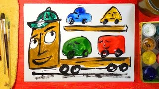 Как нарисовать Машину Автовозом. Урок рисования для детей, Машинки Петрушки