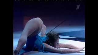 Cheststand middle oversplit show by Rhythmic Gymnastics flexible contortion girl
