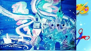 Дети рисуют дворец снежной королевы.  Замок.  Уроки рисования  Children paint The Snow Queen