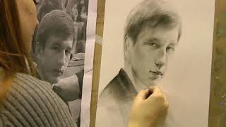 Рисование портрета по фото. Сухая кисть. Обучение рисованию спб