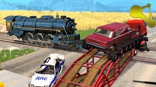BeamNG.Drive Railroad Crossing accidents with Steam Train