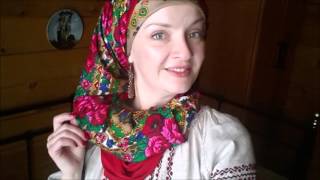 Как красиво завязать платок на голове.Красивый фасон платка в комплект к укаринской вышиванке
