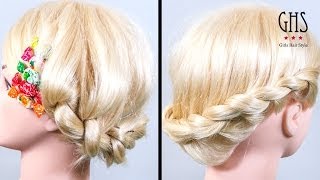 花かんむり風ねじり編み込みアップヘアアレンジ セミロング