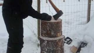 splitting logs with Fiskars and Hultafors axes